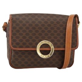 Céline Borsa a spalla circolare in tela Macadam CELINE in pelle PVC marrone oro Auth YKZ1118
