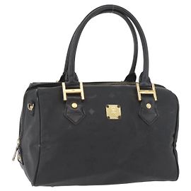 MCM Vicetos Logogram Borsa a Mano PVC Nero Oro Auth 174753