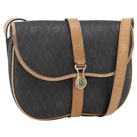 Bolsa de ombro em lona colmeia PVC preta e dourada Christian Dior Auth 174371