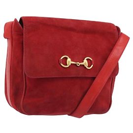 Borsa a Spalla GUCCI Camoscio Rosso Oro 007 3444 0220 Auth AMZ169