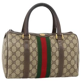 Borsa Gucci GG Supreme Web Sherry Line PVC Beige Oro 98 02 006 Auth BA12009