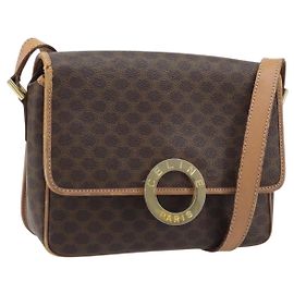 Céline Borsa a spalla circolare in tela Macadam CELINE in pelle PVC marrone e oro Auth YKZ528