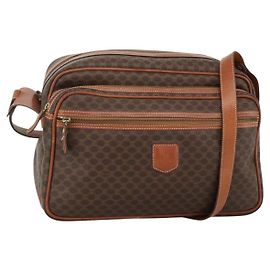 Céline Borsa a Spalla in Tela Macadam CELINE in Pelle PVC Marrone Oro Auth INZ013