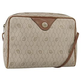 Christian Dior Borsa a spalla in tela a nido d'ape PVC beige oro Auth BA11969