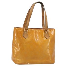 LOUIS VUITTON Bolsa de Mão Monogram Vernis Houston Bege M91004 LV Auth YKZ456