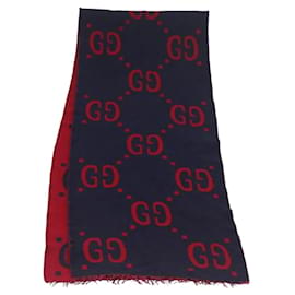 Sciarpa in lana GG Jacquard GUCCI Blu Navy Rosso Auth 174669A - Gucci