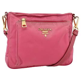 Borsa a Spalla PRADA Nylon Rosa Oro Auth YKZ524