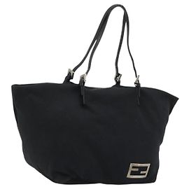 FENDI Tote Bag aus schwarzem Nylon mit Silber authentisch YKZ893