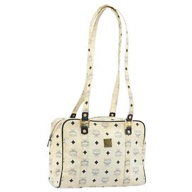Borsa Tote MCM Logogram Vicetos in pelle PVC bianca e oro Auth YKZ095