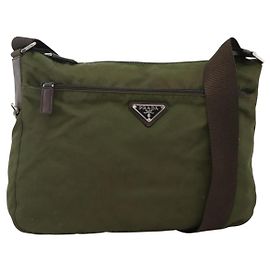 Bolso de Hombro PRADA de Nailon Caqui Plata Auténtico INZ035
