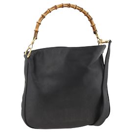 Borsa a Spalla in Pelle Gucci Bamboo 2way Nera Oro 001 1781 1638 Auth BAZ883