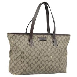 GUCCI GG Supreme Tote Bag PVC Beige Silber 211137 Auth YKZ140
