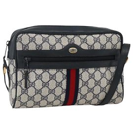 Borsa a Spalla Gucci GG Supreme Sherry Line PVC Blu Navy Oro 24 02 005 Auth AMZ375