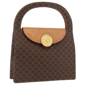 Céline Borsa a mano in tela Macadam Medallion CELINE in pelle PVC marrone oro Auth INZ093A