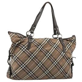 Borsa a mano Burberry Nova Check Blue Label in tela marrone argento autentica bs34399