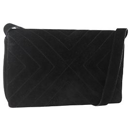 Borsa a Spalla Salvatore Ferragamo in Pelle Scamosciata Nera e Oro Auth bs34238