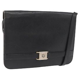 Borsa a Spalla Christian Dior in Pelle Nera e Oro Auth ka3727