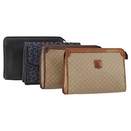 Borsa C Sulky in tela Macadam CÉLINE in pelle PVC 4 pezzi marrone beige navy Auth 166797
