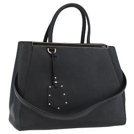Borsa a mano FENDI 2JOURS in pelle 2 in 1 nera e oro Auth gh1916