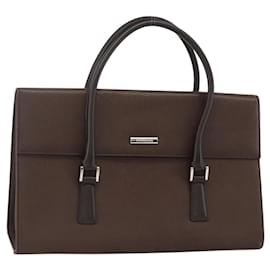 Burberry Borsa a mano in pelle marrone argento Auth 174424