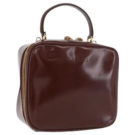Borsa a mano Gucci Bamboo in pelle verniciata marrone e oro 000 270 0323 Auth YKZ1028