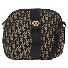 Borsa a Spalla in Tela Trotter Christian Dior Blu Navy Oro Auth bs34245