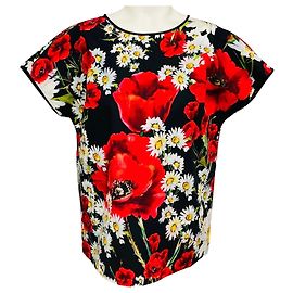 Schwarz / Rot Mehrfarbiges Blumenmuster Top von Dolce & Gabbana