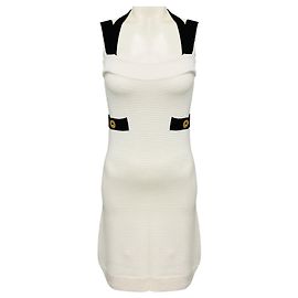 Autre Marque Patou Mini-Kleid mit Doppelträger aus 3D-Strick in Weiß / Schwarz