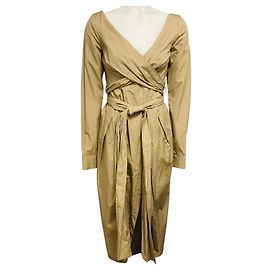 Vestido midi envolvente em algodão bege Dolada de Dries Van Noten