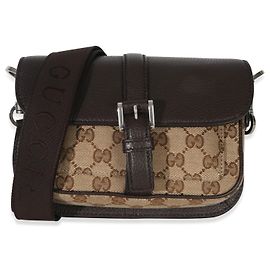 Borsa a tracolla mini Gucci Beige Ebony GG Monogram Canvas con fibbia