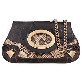 Borsa a tracolla in pelle di agnello con stampa pitone marrone Dolce & Gabbana usata