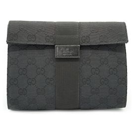Gucci Pochette à rabat en toile monogramme GG noire