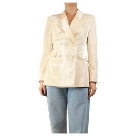 Ermanno Scervino Creme Samt-Doppelreiherjacke - Größe UK 10