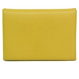 Porte-cartes Calvi Duo en cuir Epsom Hermès jaune