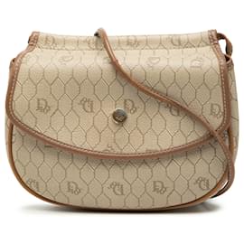 Borsa a tracolla in tela rivestita beige a motivo a nido d'ape Dior