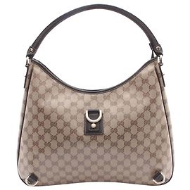 Borsa a Spalla Gucci Beige GG Crystal Abbey D Ring