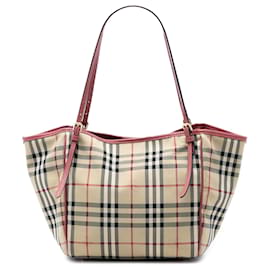 Borsa Canterbury in tela a quadri Haymarket beige di Burberry
