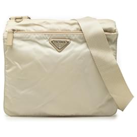 Prada Beige Tessuto Borsa a Tracolla con Zip