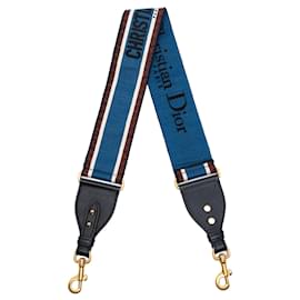 Dior Blue Embroidered Canvas Bag Strap