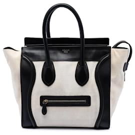 Celine Mini Tote da Viaggio Bicolore in Tela e Pelle Marrone - Céline