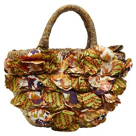 Raffia-Basketbag mit Prada-Dreieckslogo-Platte