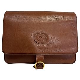Gucci Brown Leather GG Logo Clutch Pouch