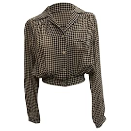 Blusa Cropped Xadrez Tahnee em Viscose Bege Nanushka