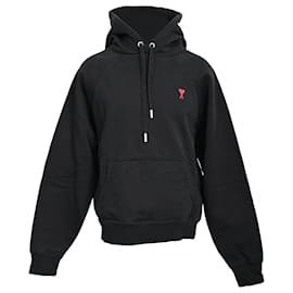 Hoodie in cotone nero con piccolo logo Ami Paris Ami De Coeur