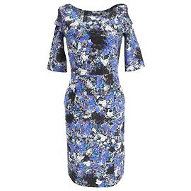 Vestido Midi con Estampado Floral Erdem en Viscosa Azul