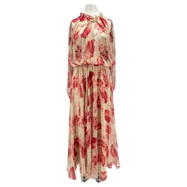 Fendi Rote Seidenkleid mit Blumen und Unterkleid