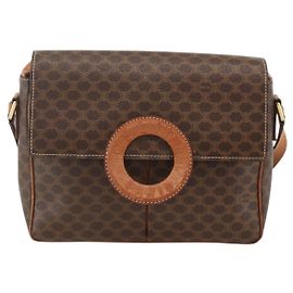 Céline Celine Vintage Macadam Circle Logo Canvas and Leather