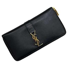 Runder Langer Geldbeutel von Saint Laurent - Schwarzes Leder