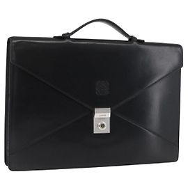Borsa da lavoro LOEWE in pelle nera argento Auth BAZ025