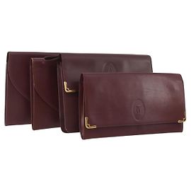 CARTIER Borsa Clutch Must Line in Pelle 4 Pezzi Bordeaux Auth 166795